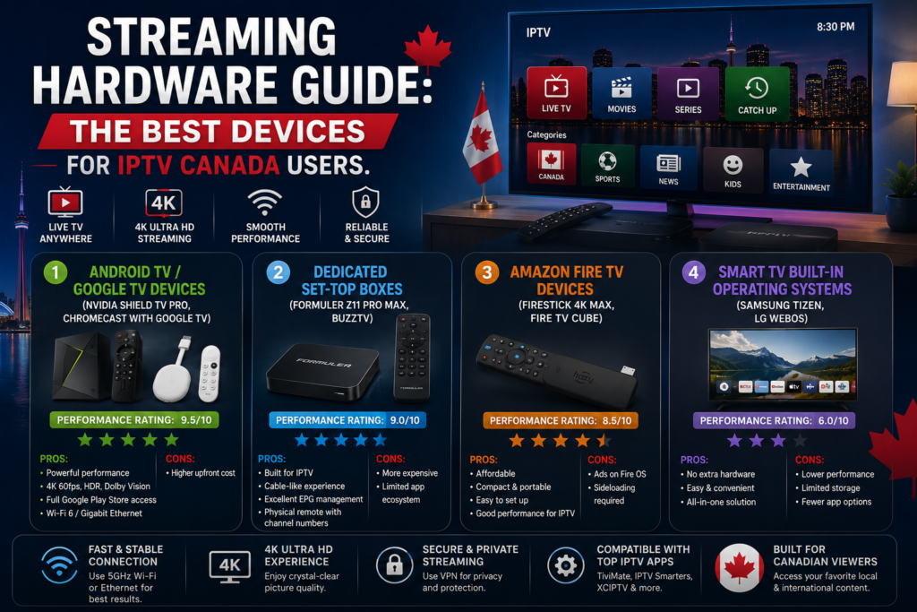 Best IPTV Canada (2026): Complete Setup Guide, Apps, Devices & Troubleshooting Streaming Hardware Guide The Best Devices for IPTV Canada Users