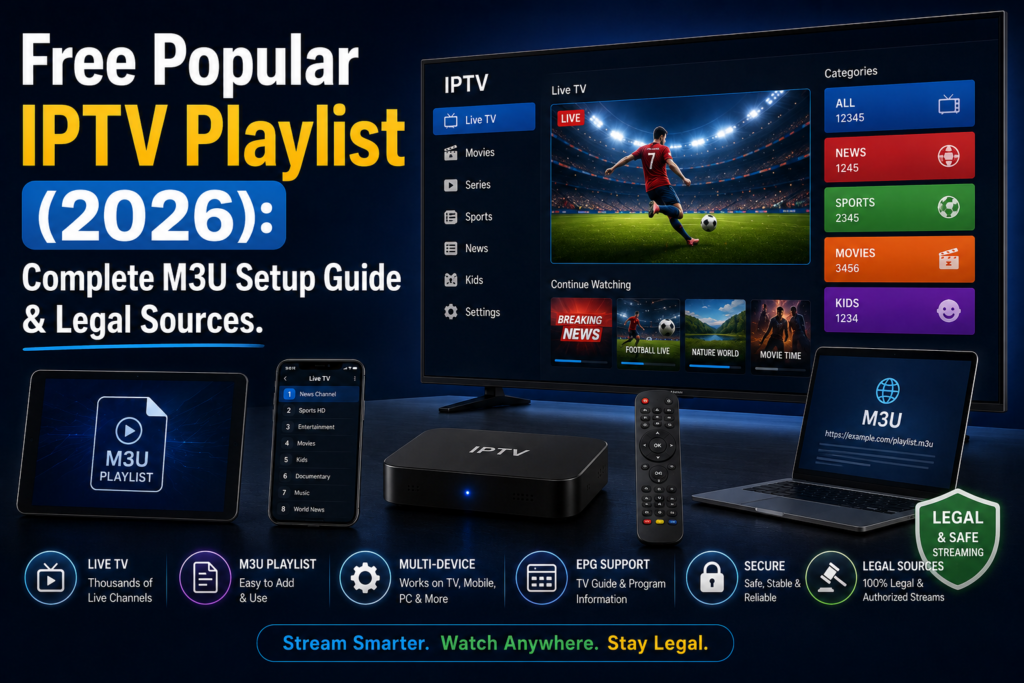 Free Popular IPTV Playlist (2026) Complete M3U Setup Guide & Legal Sources