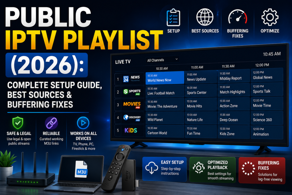 Public IPTV Playlist (2026) Complete Setup Guide, Best Sources & Buffering Fixes