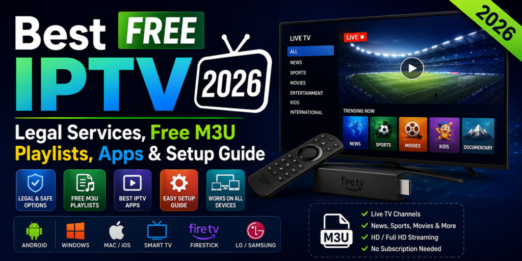 best free iptv 2026 legal services, free m3u playlists, apps & setup guide